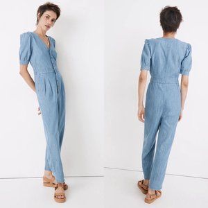 Madewell Denim Puff-Sleeve Button-Front TENCEL Fabric Jumpsuit